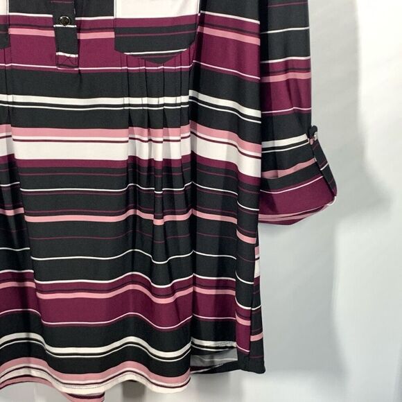 Avenue Women's Striped Split Neck Roll Tab Sleeves Blouse Multicolor Size 22/24 - Picture 2 of 9